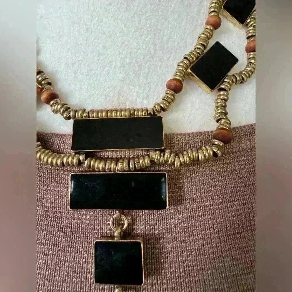 NWT Free People Lately Necklace Black Gold Boho 🖤💛